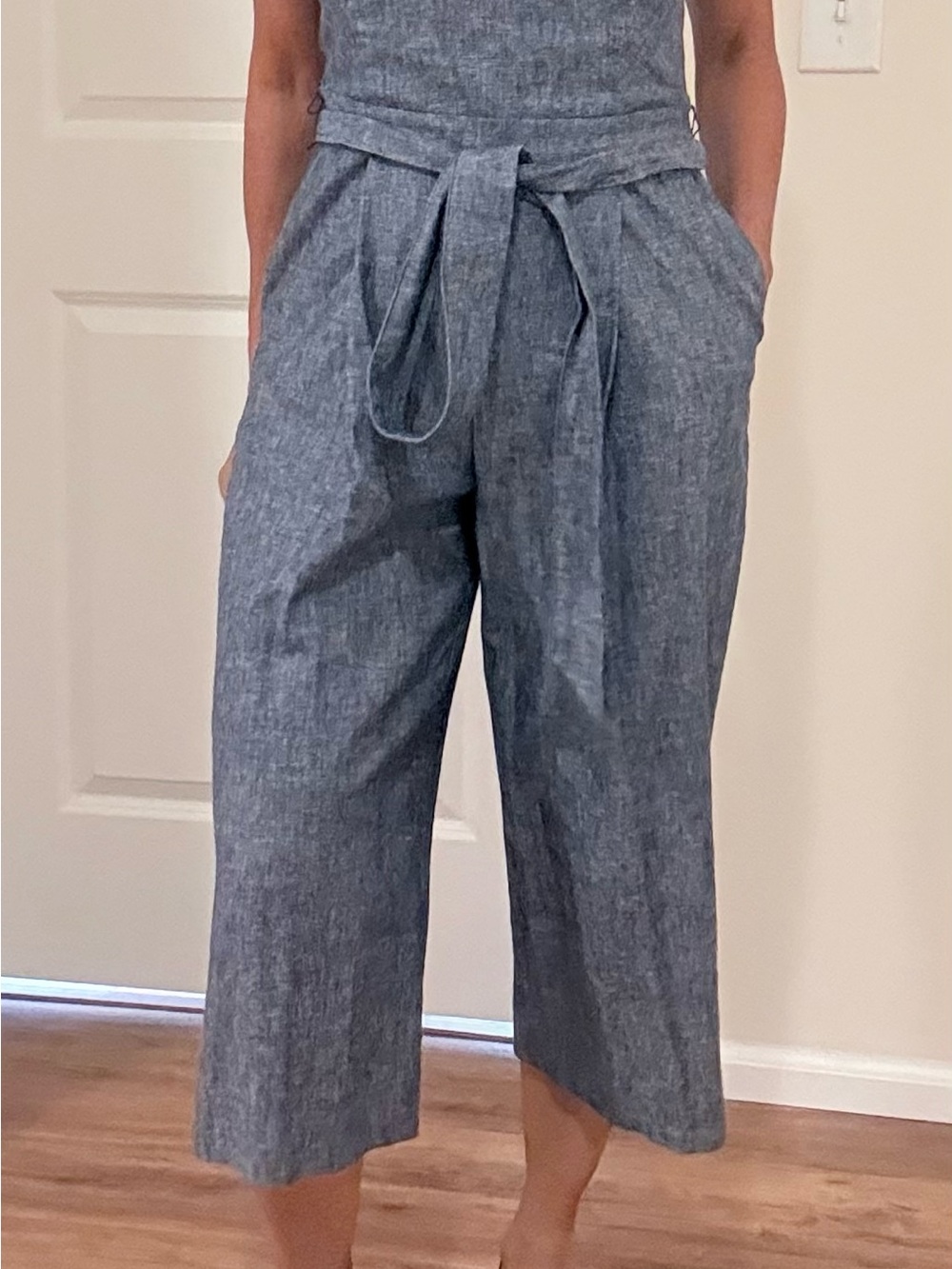 Banana Republic Chambray Tie-Waist Cropped Jumpsuit - Blue